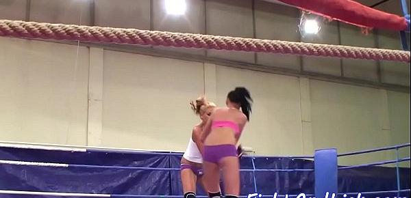  Athletic lezzies wrestling in the boxing ring